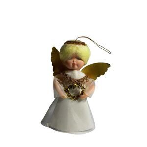 Vintage Tulle Angel Ornament Mini 4" MCM 1950s Gold Foil Wings Christmas